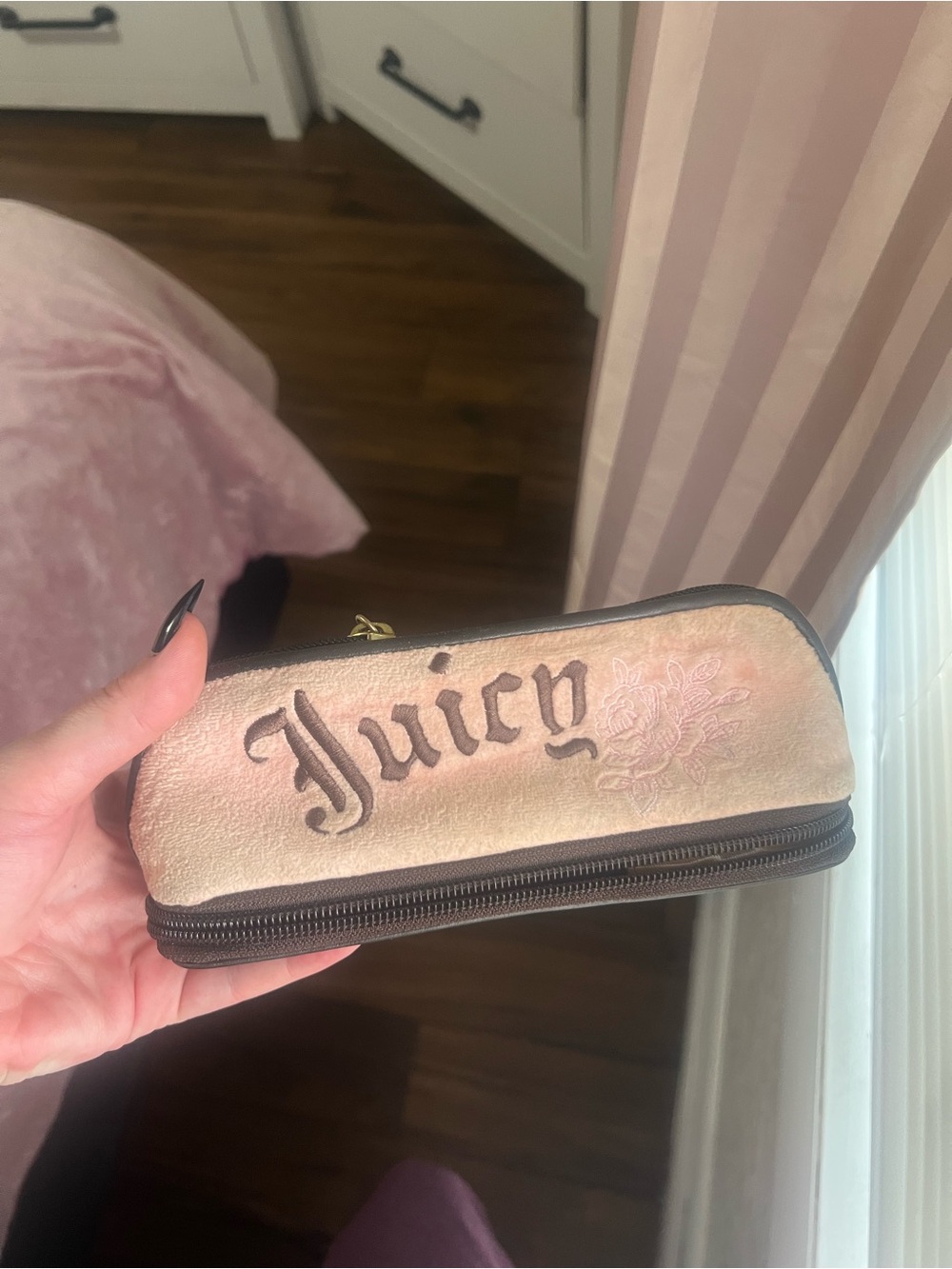 Vintage Juicy Couture Light Pink Embossed Logo Cosmetic Case